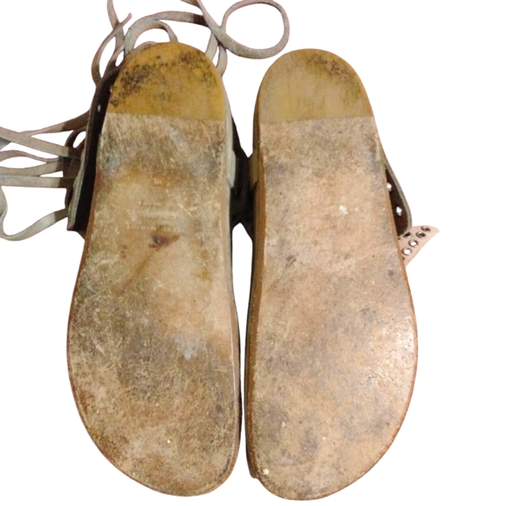 Isabel Marant Tan Leather Lace Up Sandals Size 6 Studded Thongs - Picture 9 of 12